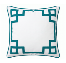 Load image into Gallery viewer, Turquoise Greek Key Euro Sham - Jill Sorensen Lifestyle